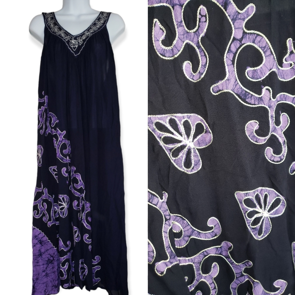 NWT Advance Apparel navy & purple embroidered maxi dress Womens One Size
